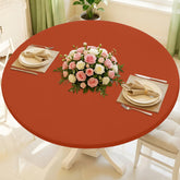 Moosfor round spandex tablecloth with elastic edge for a secure fit.