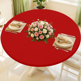 Moosfor round spandex tablecloth showing elastic edge for snug fit.