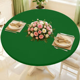 Moosfor emerald green round tablecloth with elastic fit for 36–44 inch tables