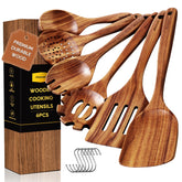 Mooues teak wood spoons 6pc set, durable and safe for daily cooking.
