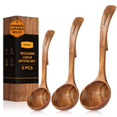 Mooues 10.6-inch wooden ladle for soup with smooth teak finish for comfortable stirring