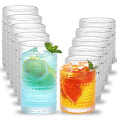 Moretoes hobnail highball 12oz glass with embossed texture for a secure grip.