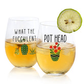 MortyGrove Plant Lady wine glass set 2 showing playful plant motif for entertaining.