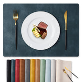 MOSAYT placemats in navy blue faux leather offer durable table protection and style.