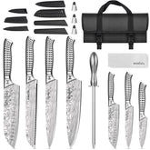 MOSFiATA 12-piece knife set overview with bag and accessories for organized prep