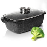 Moss & Stone 6 Qt oval roaster with lid offers even heat distribution for roasting