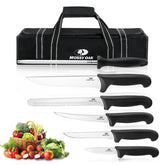 Mossy Oak knife set with roll bag open for portable camping prep