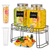 MQRFFTU 1-gallon glass drink dispenser with stand, ideal for outdoor parties.
