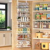 MSERCUOR over-the-door pantry organizer 9-tier on white door saves kitchen space.