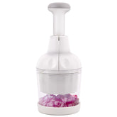 Mttobo vegetable chopper full view in white shows compact, space-saving design.