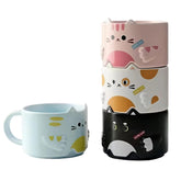 Mualuwi stackable mug set with front cat designs for bright mornings
