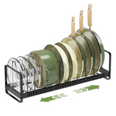 MUDEELA pot rack inside cabinet shows expandable width and space savings