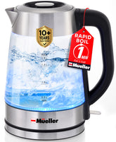 Mueller Rapid Boil Kettle with glass body heats water quickly.