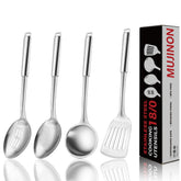 MUJINON 18/0 slotted spoon with smooth edge for draining liquids while cooking
