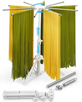 MUMSUNG pasta drying rack with a 360-degree rotating top for easy drying access.