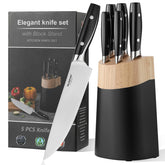 Musifan 6 piece knife block set with compact block for organized storage.