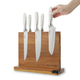 Musifan magnetic knife block front view showing secure knife storage for quick access