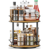 MUTUALUS two-tier Lazy Susan on table top for easy spice access.