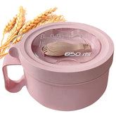 MUUBOOX pink wheat straw ramen bowl front view shows portable, microwave-ready design