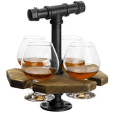 MyGift burnt wood tray with matte black handle for elegant home tastings