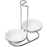 MyGift spoon-rest set with ceramic dual dishes and silver rack on a clean countertop.