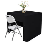 Nacuci 34x34 inch black open-back fitted tablecloth on table for a clean, professional look.