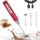 Nahida red milk frother wand with USB charging for cordless convenience.