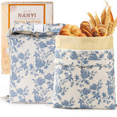 NANYI beeswax bread bags navy bloom close-up preserves crusty sourdough texture