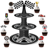 Naozinebi 3-tier race car cupcake stand front view for desserts