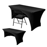 Nasitos 2-pack spandex tablecloth for a 4-foot rectangle table with open-back design for easy setup.