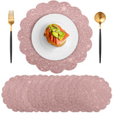 NatNarr 60 pcs rose gold glitter placemats on table showing festive sparkle and coverage