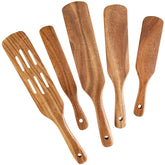 NAYAHOSE teak spurtles set in natural wood, ready for everyday flipping and stirring