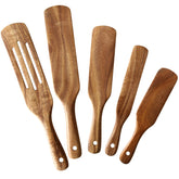 NAYAHOSE teak spurtle set, five-piece collection for versatile stirring and serving.