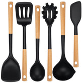 NCUE silicone ladle for soups with heat-resistant wooden handle.