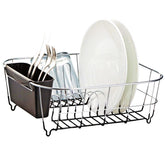 Neat-O Deluxe chrome dish drainer in black finish holds plates to air dry