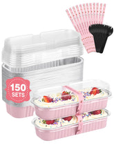 NEEBAKE pink mini loaf pans with lids for easy baking and storage.