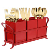 NelyBet red countertop utensil holder with three compartments for organized prep.
