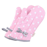 NEOVIVA polka dots oven mitts in pink with kid-friendly design and heat protection up to 450F
