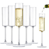 Nervure 24-pack square plastic champagne flutes offering clear 6oz capacity for easy outdoor celebrations.