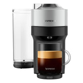 Nespresso Vertuo Pop+ Deluxe front view showing stylish metal finish for a chic kitchen.