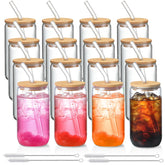 NETANY 16oz glass cups with lids and straws for iced beverages.