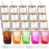 NETANY 20-pack glass cups with lids and straws in 16 oz for versatile use