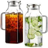 Netany square glass pitcher with lid and spout for drip-free serving