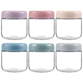 NETANY 6-pack 10oz glass jars with airtight lids for organized fridge storage.