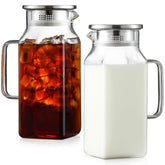 Netany square glass pitcher with lid and handle for fridge beverages.