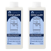 New England Stories Delonghi descaler packaging promotes safe, all-natural cleaning