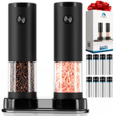 New England Stories electric salt and pepper grinder set front view for easy handling