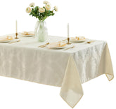 Newbridge Barcelona Damask tablecloth full view on a dining table for elegant entertaining