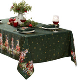 Newbridge Nutcracker Border tablecloth full view on a dining table for elegant holiday entertaining.