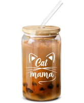 NewEleven Cat Mama glass 16oz design for stylish coffee lovers.